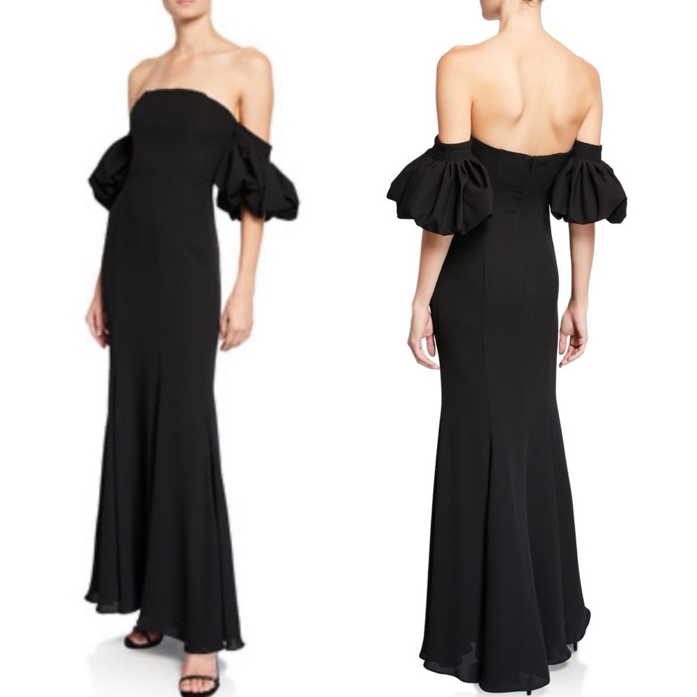 Like New Fame and Partners Black Soto Off the Shoulder Dress Gown Puff Sleeve